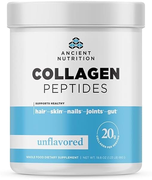 Ancient Nutrition Collagen Peptides, Collagen Peptides Powder, Unflavored Hydrolyzed Collagen, Supports Healthy Skin, Joints, Gut, Keto and Paleo Friendly, 28 Servings, 20g Collagen per Serving - Product Image