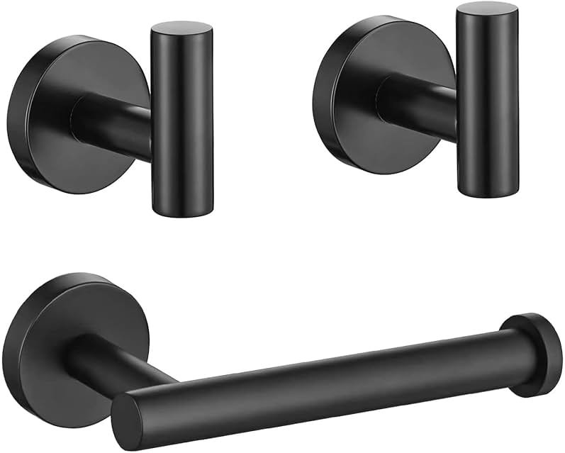 LCEZAN Matte Black Bathroom Hardware Set, Premium Stainless Steel 3-Piece Include 5 Inch Toilet Paper Holders and 2 Towel Robe Holder Hook for Bathroom, Kitchen, Washroom Wall Mount - Product Image