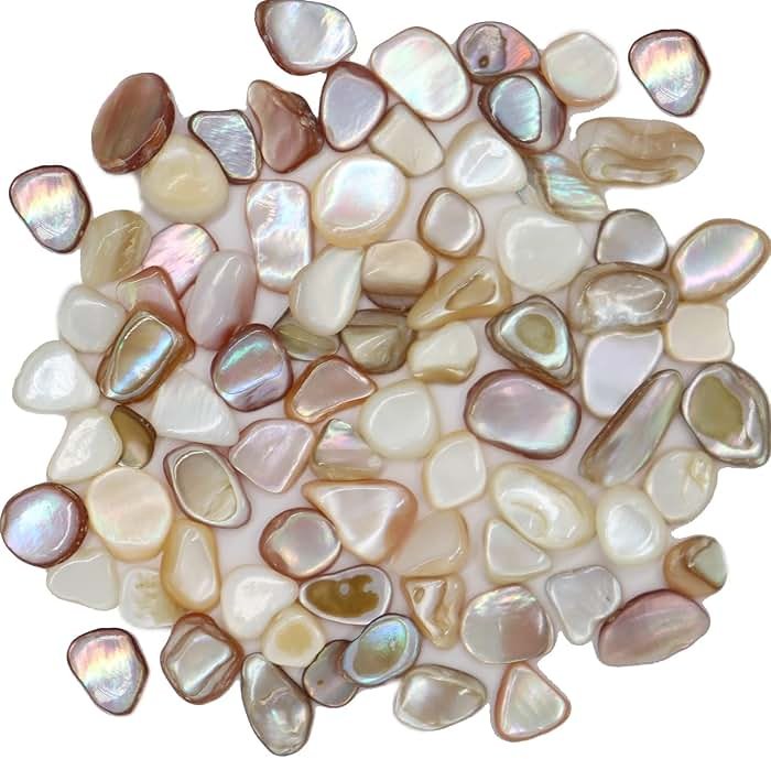 Small Mini Natural Crushed Mother of Pearl Shells for Weddings Vase Filler Home Décor, and Crafts 32 oz (2 lb), Colorful - Product Image