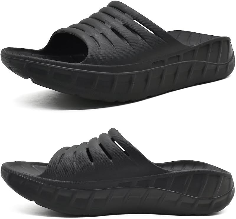 KuaiLu Mens Recovery Sandals Orthotic Arch Support Open Toe Sport Slides Thick Cushion Orthopedic Plantar Fasciitis Slip On Wide Width Summer Pool Beach Waterproof - Product Image