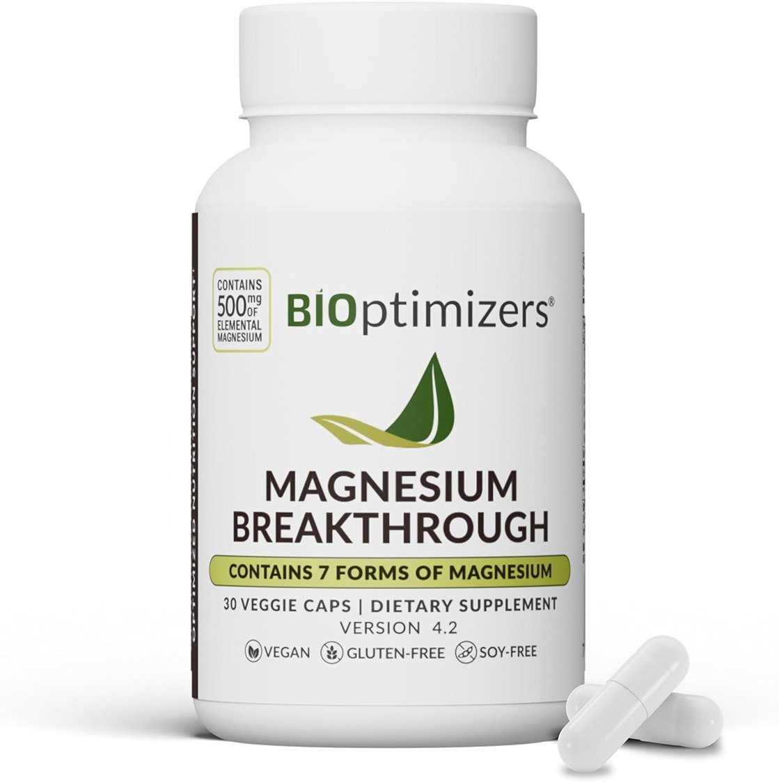 BIOptimizers Magnesium Breakthrough Supplement with 500mg - 7 Forms of Magnesium: Glycinate, Malate, Citrate, and More - Natural Support for Sleep and Cognitive Function -30 Capsules- Calming Vitamins - Product Image