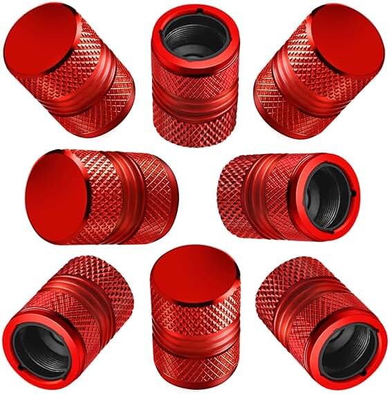 Tire Valve Stem Caps for Car Tires Air Caps Cover 8 Pack Corrosion Resistant Premium Alloy Leak-Proof Universal for SUV Truck Motorcycle Bike Red - Product Image