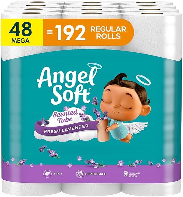Angel Soft Toilet Paper with Fresh Lavender Scented Tube, 48 Mega Rolls = 192 Regular Rolls, Soft and Strong Toilet Tissue - Product Image