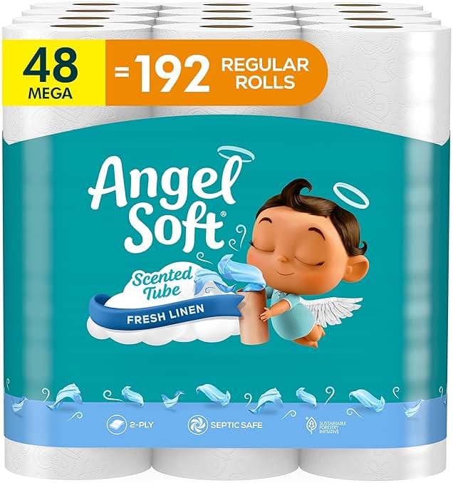 Angel Soft Toilet Paper with Fresh Linen Scented Tube, 48 Mega Rolls = 192 Regular Rolls, Soft and Strong Toilet Tissue - Product Image