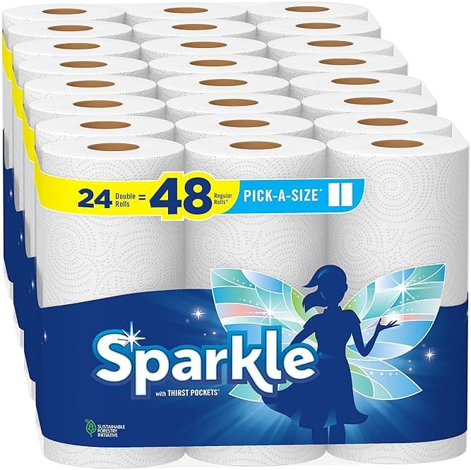 Sparkle Pick-A-Size Paper Towels, 24 Double Rolls (2,640 Sheets Total) - Strong 2-Ply Towels for Kitchen Cleanup and Everyday Messes - Product Image