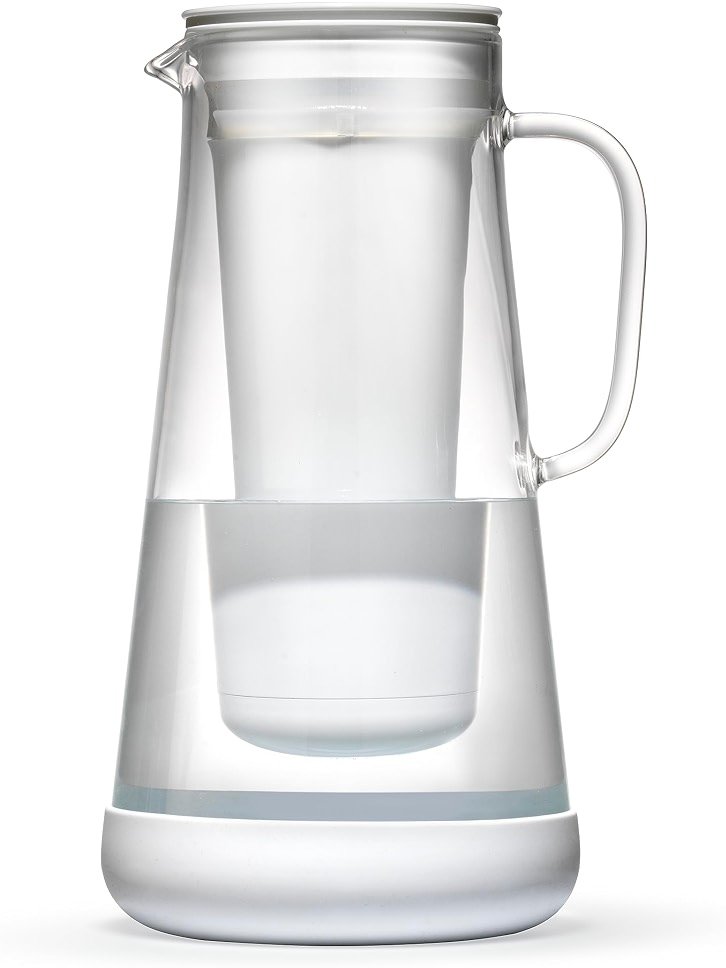 LifeStraw Home — Water Filter Pitcher, 7-Cup, White, Glass with Silicone Base, BPA Free Designed for Everyday Protection Against Bacteria, Parasites, Microplastics, Lead, Mercury - Product Image