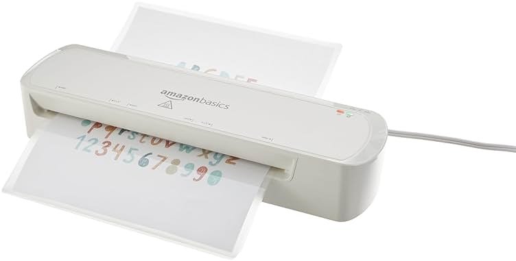 Amazon Basics 9-Inch Thermal Laminator Machine with Quick Warm-Up, 2 Heat Settings, Jam Release for Documents and Photos, White - Product Image