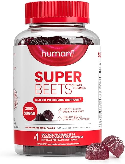 HumanN SuperBeets Heart Gummies Zero Sugar - Beet Gummy with Energy Support, Grape Seed Extract & Beetroot Powder - 60 Count - Product Image