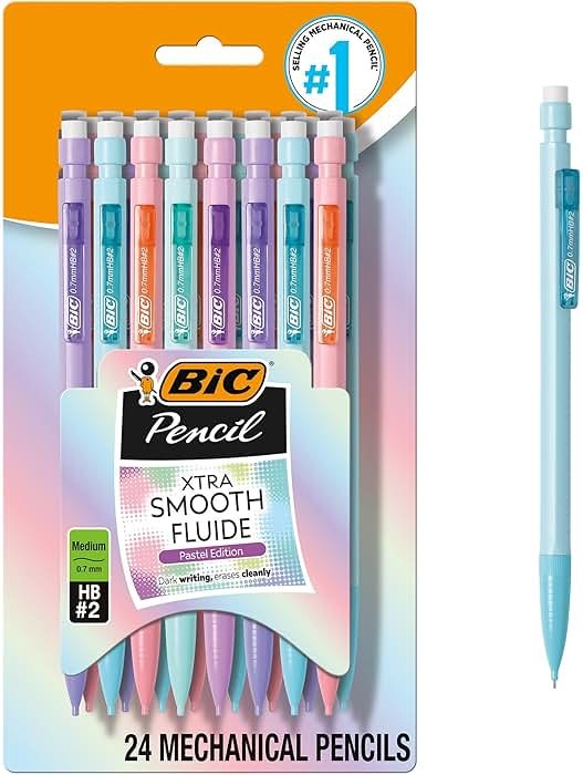 BIC Xtra-Smooth Pastel Mechanical Pencils with Erasers, Medium Point (0.7mm), 24-Count Pack, Bulk Mechanical Pencils for School or Office Supplies - Product Image