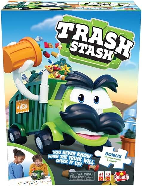 Goliath Trash Stash Game w/ 24pc Puzzle - Fill Trashcan, Watch It Dump Into Garbage Truck Or Truck Chucks It Up - Includes 24-Piece Puzzle - Product Image