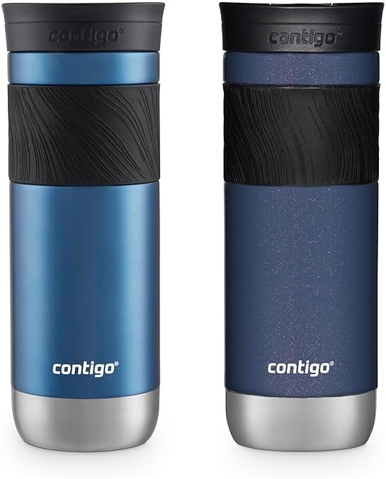 Contigo SNAPSEAL Insulated Stainless Steel Travel Mug with Grip 20oz. Blue Corn Transparent Satin & Midnight Berry - Product Image