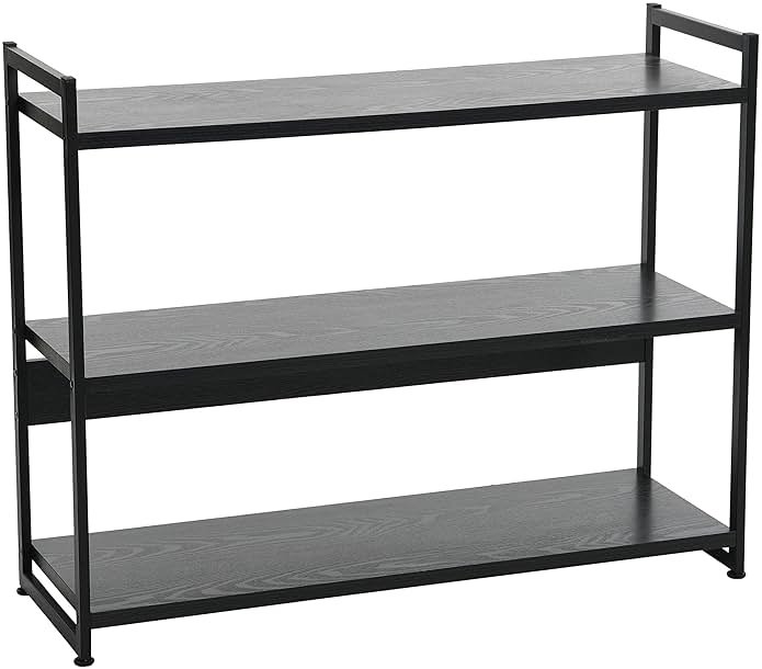 Household Essentials Jamestown Wide 3 Shelf Open Storage Bookshelf Black Oak Wood Grain and Black Metal - Product Image
