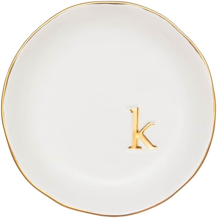 COLLECTIVE HOME - Ceramic Jewelry Tray, Decorative Trinket Dish for Rings Earrings Necklaces Bracelet Watch Keys, Birthday Mother's Day Christmas Gift for Women, 4.75", White Surface (K) - Product Image