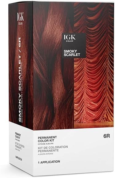 IGK Permanent Hair Dye Color Kit | 6R Smoky Scarlet - Intense Auburn | 100% Gray Color Coverage + Strengthen + Shine | Ammonia Free - Product Image