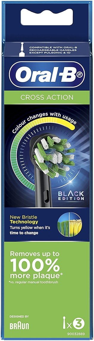 Oral-B Cross Action Electric Toothbrush Replacement Brush Heads, Black, 3 Count (Pack of 1) - Product Image