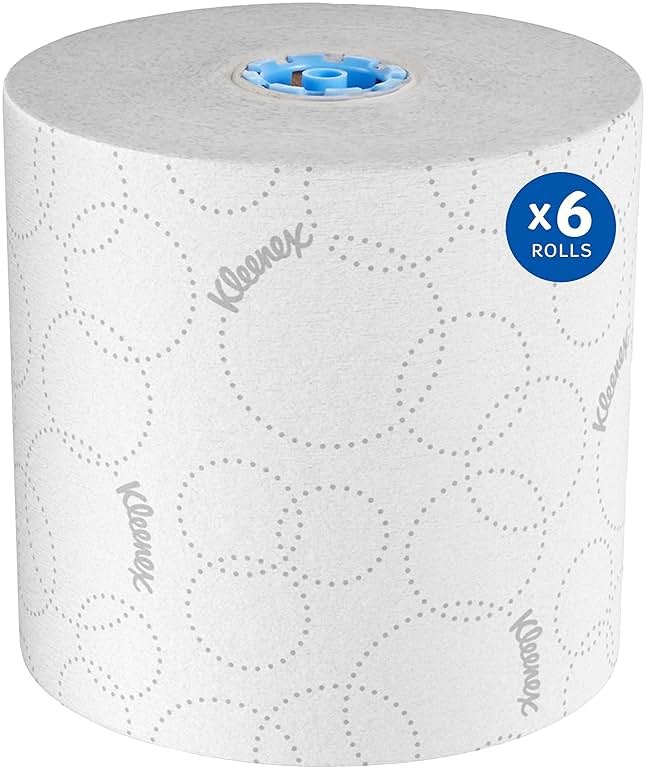 Kleenex Professional Hard Roll Paper Towels, Bulk (54471), Hardwound, Elevated Design, Premium Absorbency Pockets, White, for ScottBrand Blue Core Dispensers (6 Rolls at 500' Each, 3,000'/Case) - Product Image
