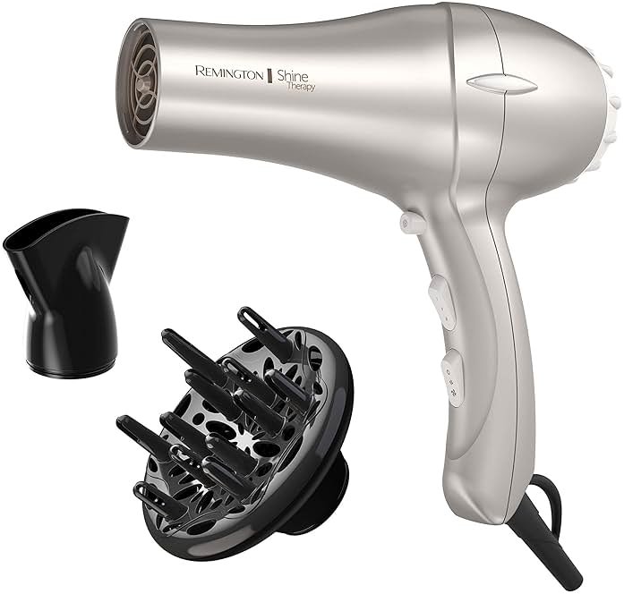 Remington Shine Therapy Hair Dryer with Argan Oil & Keratin, 1875W Ionic Blow Dryer for Frizz Control & Smooth Shine, Ceramic Technology, Lightweight Hair Dryer with Diffuser & Concentrator - Product Image