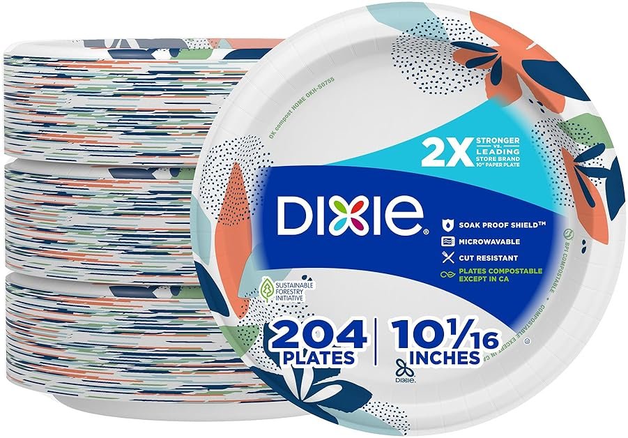 Dixie Large Paper Plates, 10 Inch, 204 Count, 2X Stronger*, Microwave-Safe, Soak-Proof, Cut Resistant, Disposable Plates For Everyday Breakfast, Lunch, & Dinner Meals - Product Image