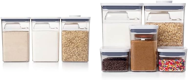OXO Good Grips 6 Piece Canister Set with Scoops + 8-Piece Baking Essentials POP Container Set, White - Product Image