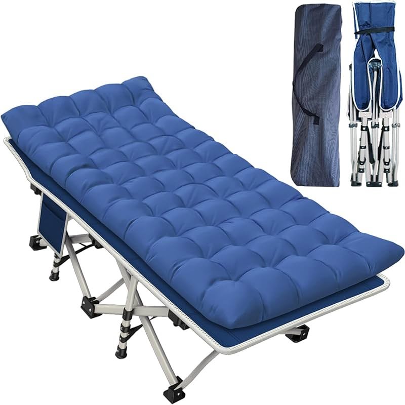 GETOVIN Cot Camping Cot with Thick Pad Cots for Sleeping Camping Bed Folding Cot 450LBS(Max Load) Comfortable Double Layer Oxford Heavy Duty with Carry Bag for Home Outdoor Travel - Product Image