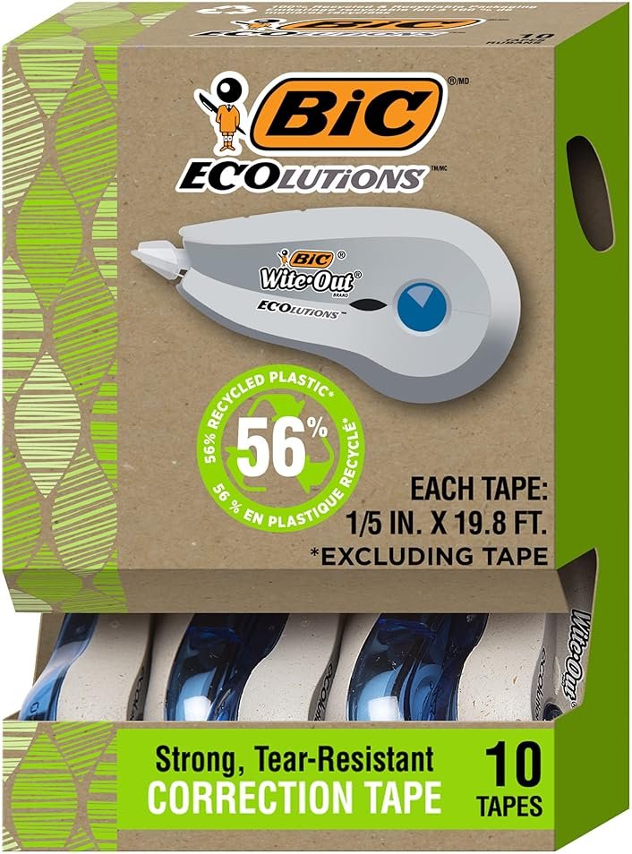 BIC Ecolutions Wite-Out Brand Correction Tape, 19.8 Feet, 10-Count Pack, Correction Tape Made from 56% Recycled Plastic Excluding Tape - Product Image