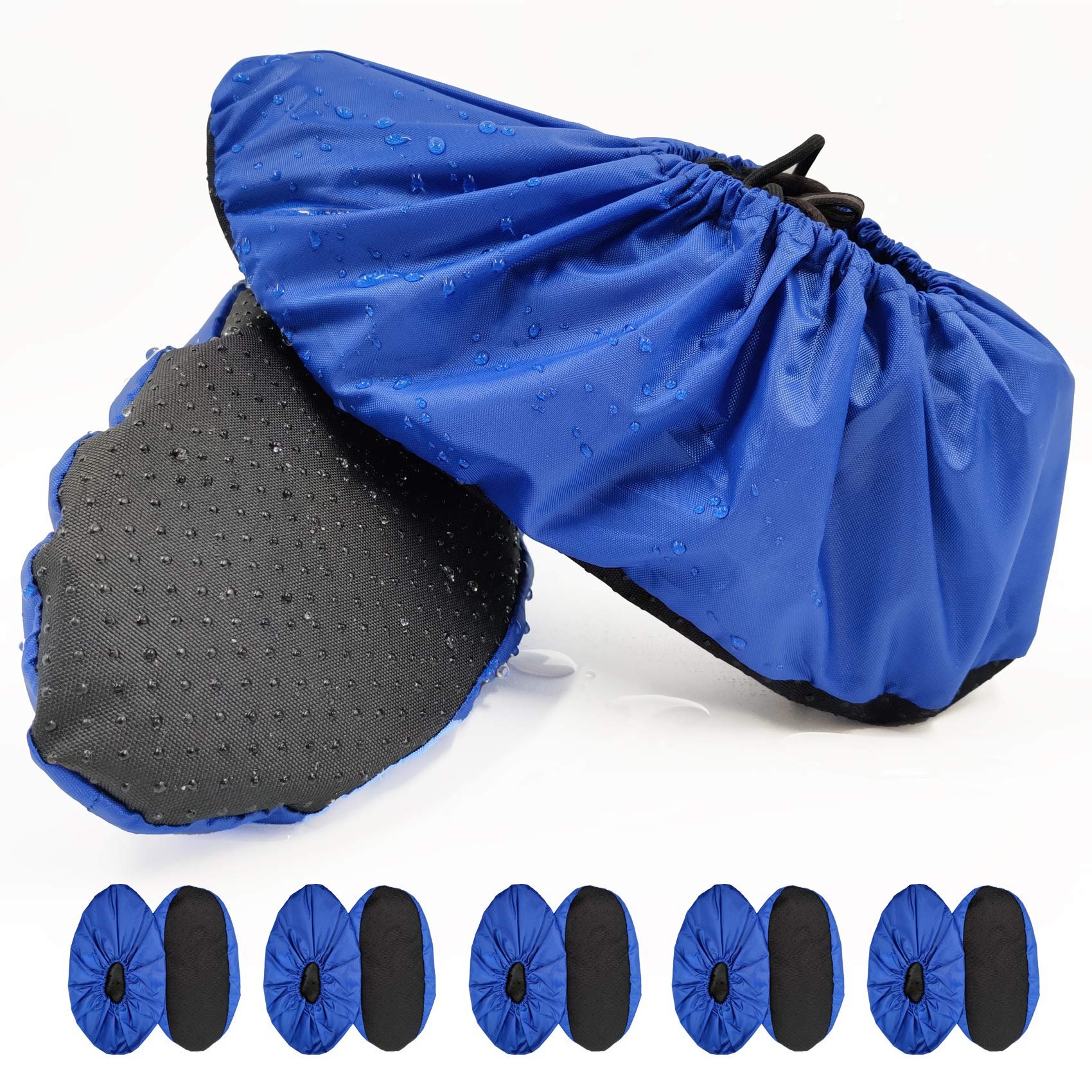 5 Pairs Non Slip Reusable Shoe Covers Waterproof Washable Boot Covers Durable Dustproof Booties Cover For Indoors Household Travel Floor Carpet Protection(Large) - Product Image
