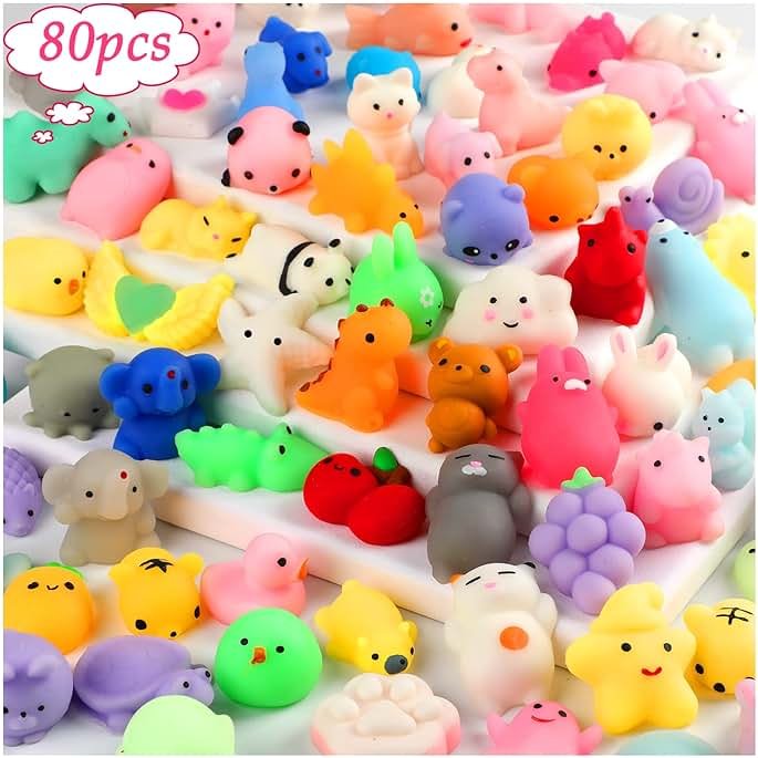 80pcs Mochi Squishy Toys, Mini Kawaii Squishy Fidget Toys Bundles Squishies Party Favors for Kids Gift for Easter Basket Stuffers Egg Fillers Birthday Classroom Prize Pinata Christmas Stocking - Product Image