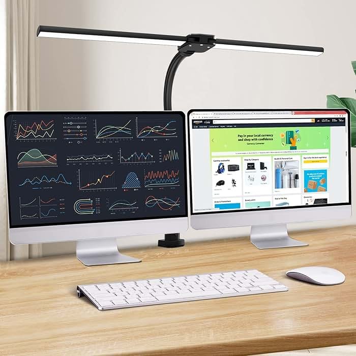 Ksunun Double Head LED Desk Lamp, Architect Desk Lamps for Home Office, 24W Brightest Workbench Office Lighting-5 Color Modes and 5 Dimmable Eye Protection Modern Desk Lamp for Monitor Reading - Product Image