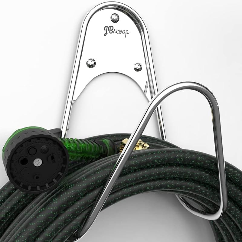 JBscoop Garden Hose Holder Stainless Steel Small Wall Mount Garden Hose Hook, Ideal for Water, Air, Hydraulic Hose, Ropes, Extension Cords Heavy Duty & Rust Proof (1) - Product Image