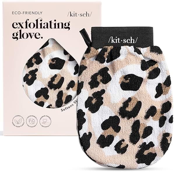 Kitsch Exfoliating Glove 1pc – Korean Exfoliating Mitt & Deep Exfoliating Body Scrubber for Shower, Bath | Body Exfoliator Glove, Dead Skin Remover | Skin Care for Smooth Skin - Leopard - Product Image