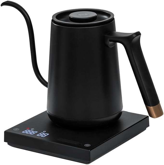 TIMEMORE Fish Smart Electric Coffee Kettle 600ML, Gooseneck Pour Over Kettle for Coffee and Tea Variable Temperature Control, Home Edition Black - Product Image