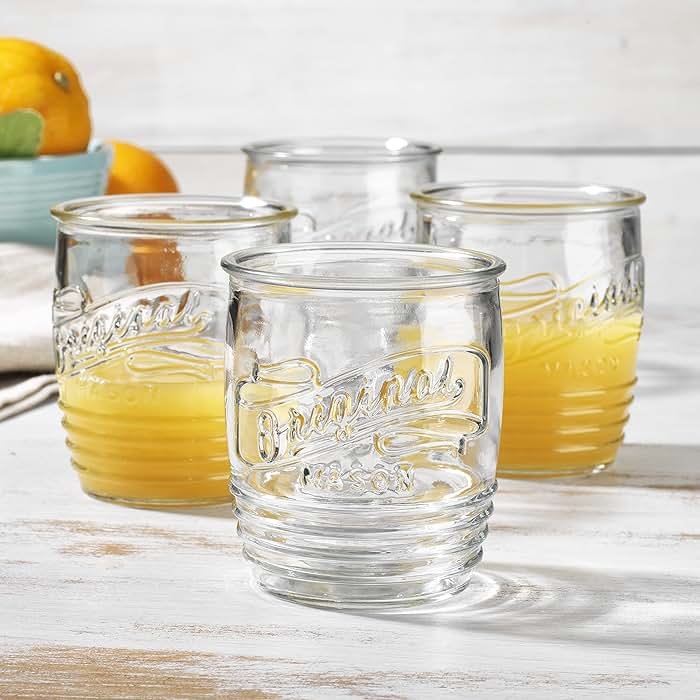 Glaver's Drinking Glasses Set of 4 Original Mason Whiskey 13 Oz Genuine Artisan-Made Vintage Italian Tumbler Glassware Set for Refreshing Drinks, Beverages, Iced Tea - Product Image