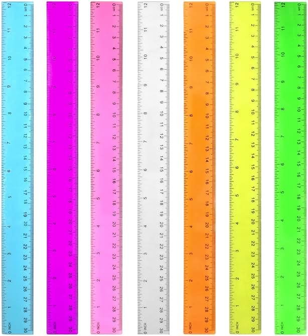 Color Transparent Ruler Plastic Rulers - Ruler 12 inch, Kids Ruler for School, Ruler with Centimeters, Millimeter and Inches, Assorted Colors, Clear Rulers, 7 Pack School Rulers - Product Image