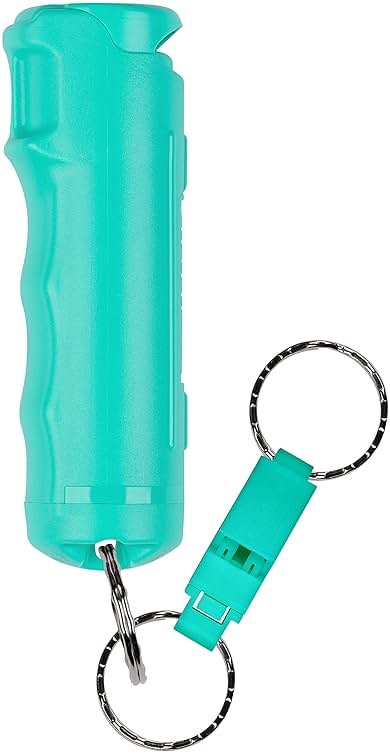 SABRE 2-in-1 Pepper Gel with Detachable Safety Whistle Keychain, 3X longer spray time, 12-Foot, Whistle for Help and Can Be Heard Up to 750 Feet, UV Marking Dye, Ergonomic Finger Grip, Flip Top Safety - Product Image