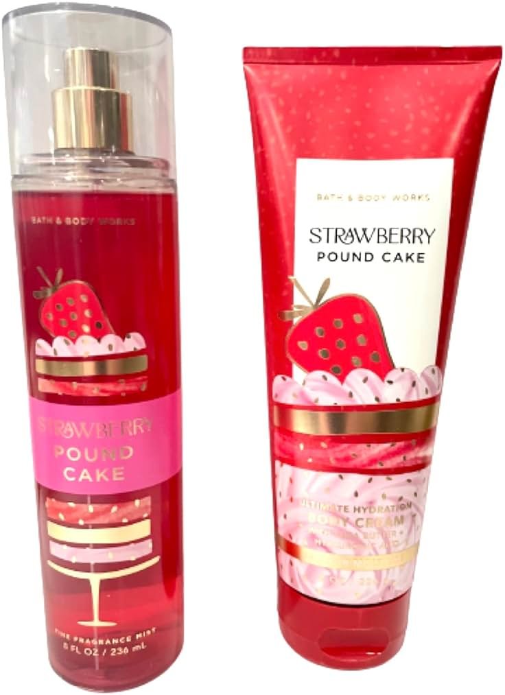 Bath & Body Works - Strawberry Pound Cake - 2 pc Bundle - Fine Fragrance Mist and Ultimate Hydration Body Cream (Packaging Design Varies) - Product Image