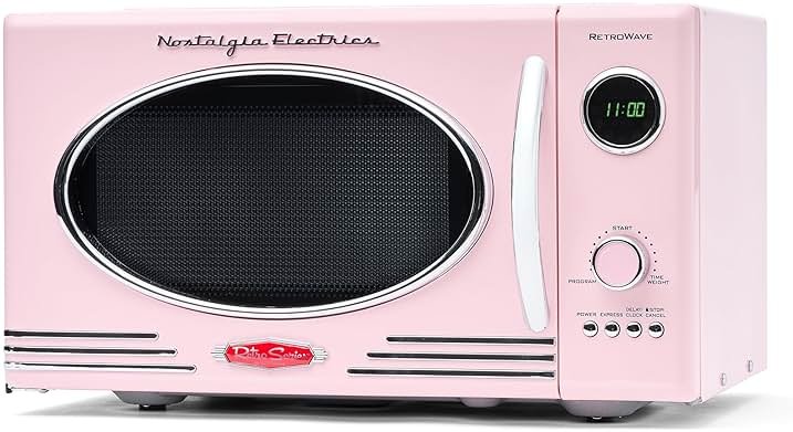 Nostalgia Countertop Microwave Oven with Easy Clean Interior - Retro Microwave with LED Display & Child Lock- Compact 0.9 Cu. Ft. Oven With 12 Pre-Programmed Settings for Quick Cooking- 800-Watts-Pink - Product Image
