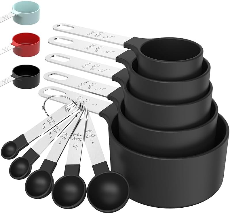 TILUCK Measuring Cups & Spoons Set, Stackable Cups and Spoons, Nesting Measure Cups with Stainless Steel Handle, Kitchen Gadgets for Cooking & Baking (Black) - Product Image