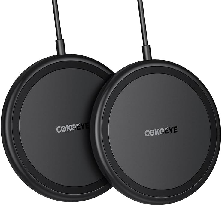 COKOEYE Wireless Charger, 15W Max Fast Wireless Charging Pad 2-Pack Compatible with iPhone 17/17 Air/17 Pro/17 Pro Max/16/15/14/13/12/Samsung S24/S24Ultra/S23Ultra/S22/S21,AirPods Pro2 - Product Image