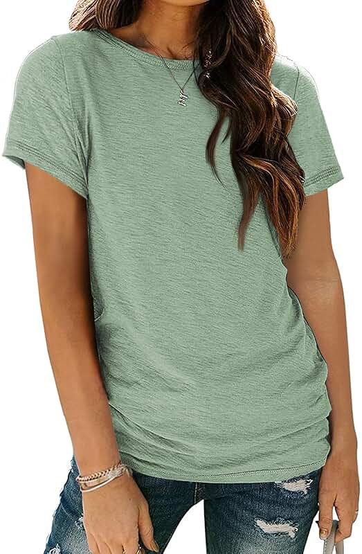 AUTOMET Women's Short Sleeve Shirts Summer Tops Crew Neck Basic Tees Casual Tshirts - Product Image