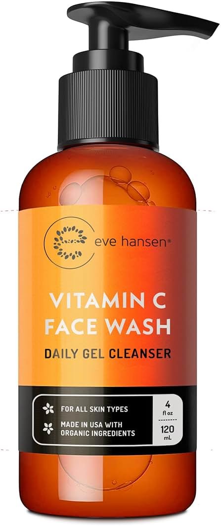 Eve Hansen Vitamin C Cleanser Face Wash | Anti Aging Facial Cleanser for Fine Lines, Age Spots, Dark Circles | Cruelty Free Skin Care Cleansing Gel with Aloe Vera, Vitamin E (4 oz) - Product Image