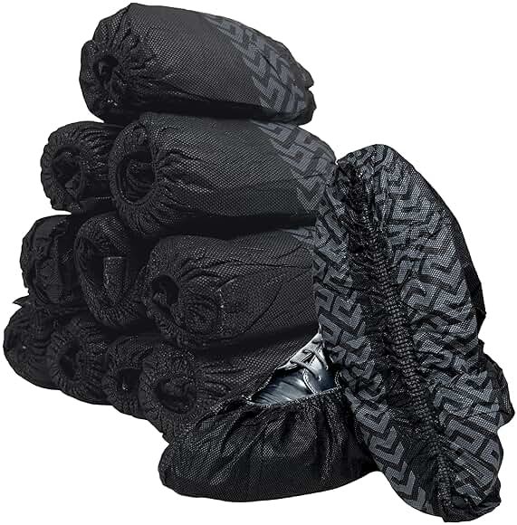 Buena Goods 100 Pack Extra Large Disposable Black Boot and Shoe Covers. Reusable Water Resistant Durable Booties with Non Slip Treads for Indoor Use. Fits US Men's Size 14 and Women's 16 Shoe Size - Product Image