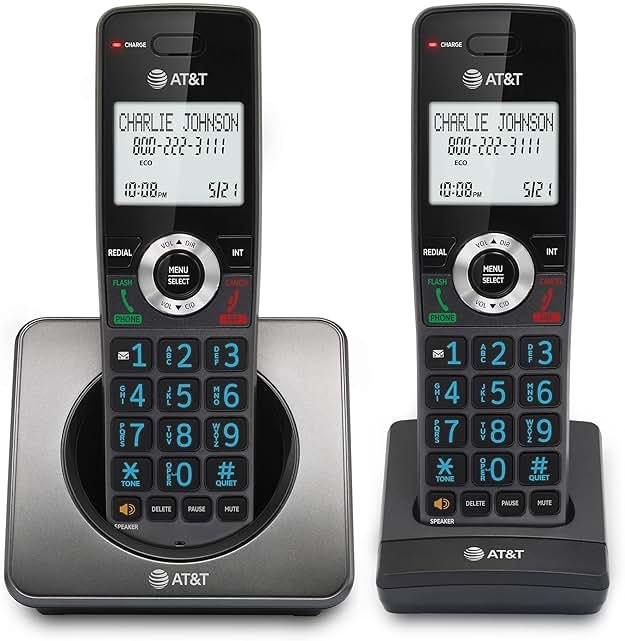 AT&T GL2101-2 DECT 6.0 2-Handset Cordless Phone with Call Block & Caller ID - Full-Duplex Speakerphone, 2" White Backlit Display, Lighted Keypad, Graphite & Black - Product Image