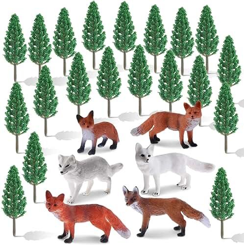 Zomiboo 26 Pcs Fox Figurines Set with Miniature Trees Arctic Red Fox Models Cake Toppers for Nature Themed Decoration and Display for Halloween Christmas Birthday Party Favors - Product Image