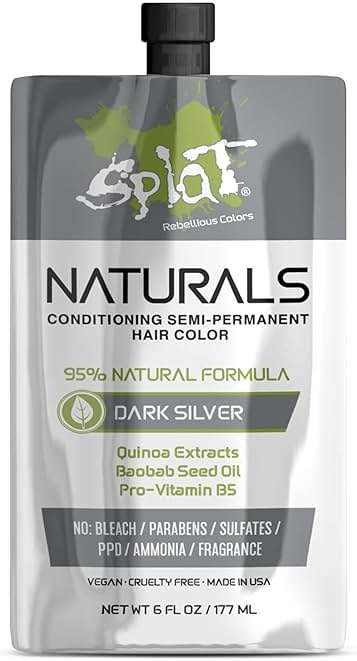 Splat Naturals Semi-Permanent Hair Color, Dark Silver, 6 fl. oz., 95% Natural Hair Dye Formula Lasts Up to 30 Washes, Vegan & Cruelty-Free - Product Image