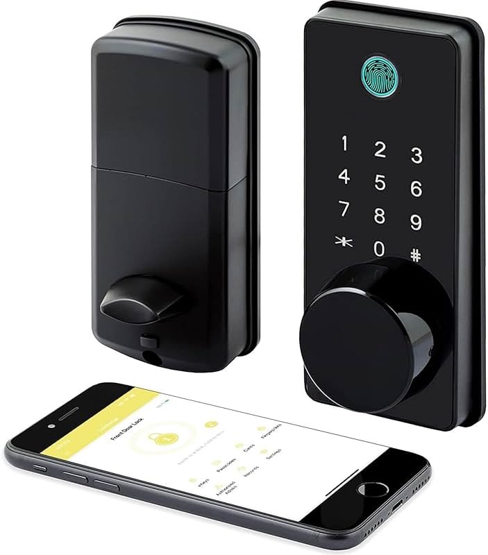 LOCKSTAR® Smart Door Lock • Keyless Entry Deadbolt Door Lock • Multiple Entry Methods – APP • Fingerprint Touch ID • Keypad Code • Card FOB • Traditional Key • Smart Home Devices - Product Image