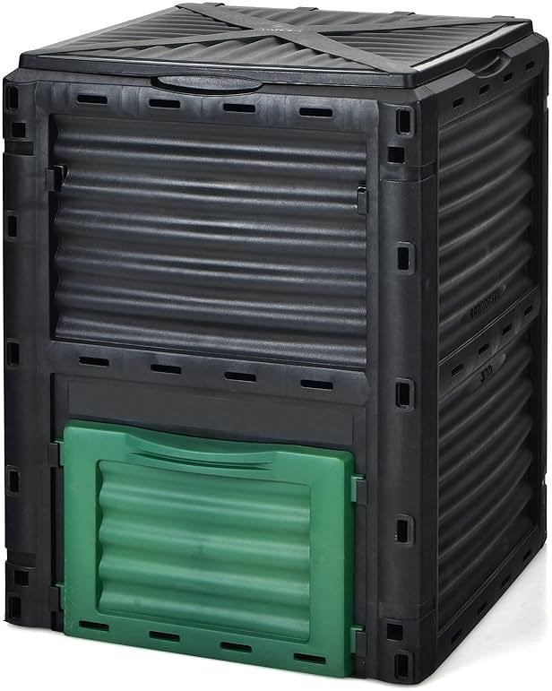 Goplus Compost Bin, 80 Gallon (300 L) Large Outdoor Composting Box w/Top Flip Latch-on Lid, Bottom Exit Door, BPA Free Material, Grass Food Trash Composter Barrel for Garden Yard, Easy Assembly - Product Image