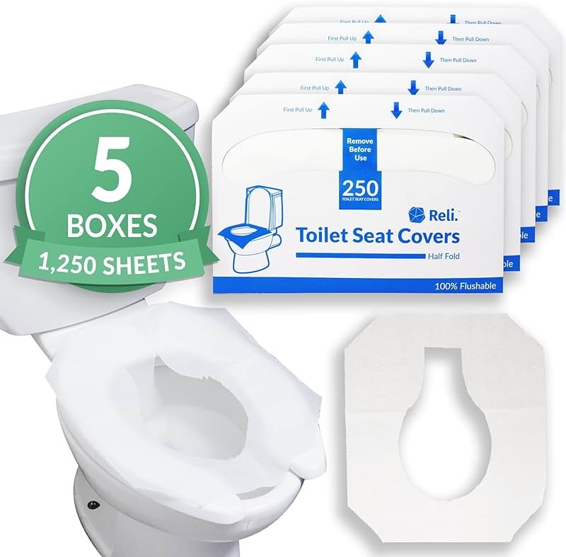 Reli. Toilet Seat Covers (1250 Pcs, 5 Packs of 250) | Disposable Toilet Seat Cover - Flushable - 14x16" (Half-Fold) | Paper Liners for Restroom, Bathroom, Travel, Camping, Kids Potty Training - Product Image