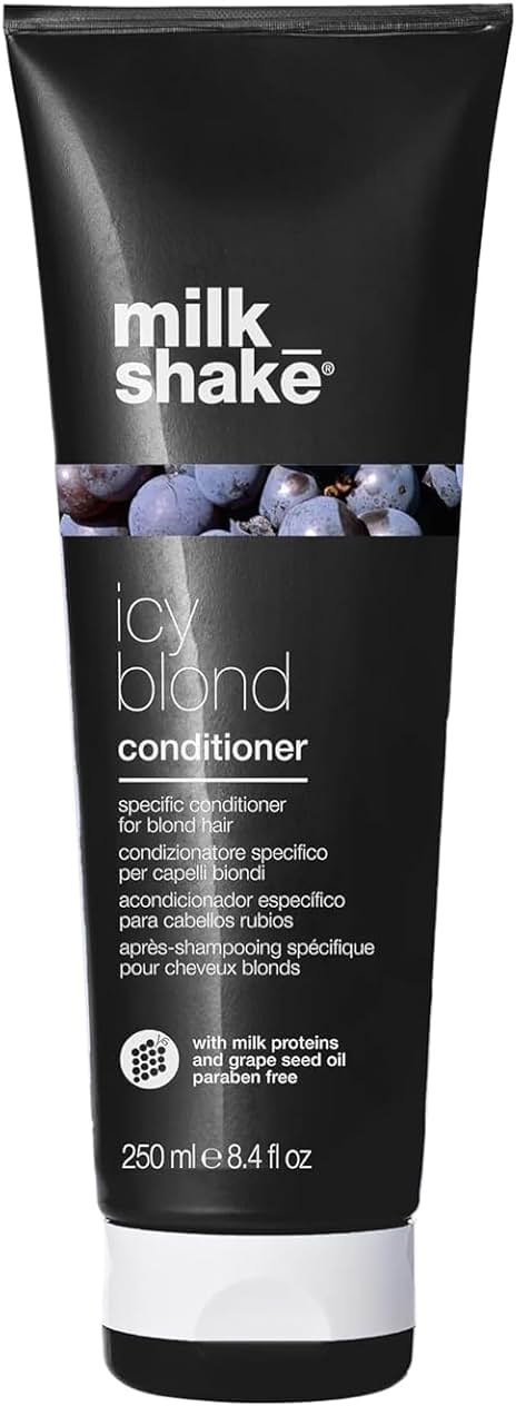 milk_shake icy blond conditioner | award winning toning conditioner with black pigment to neutralize yellow and brass in platinum blonde hair | hydrates and brightens cool tones - Product Image