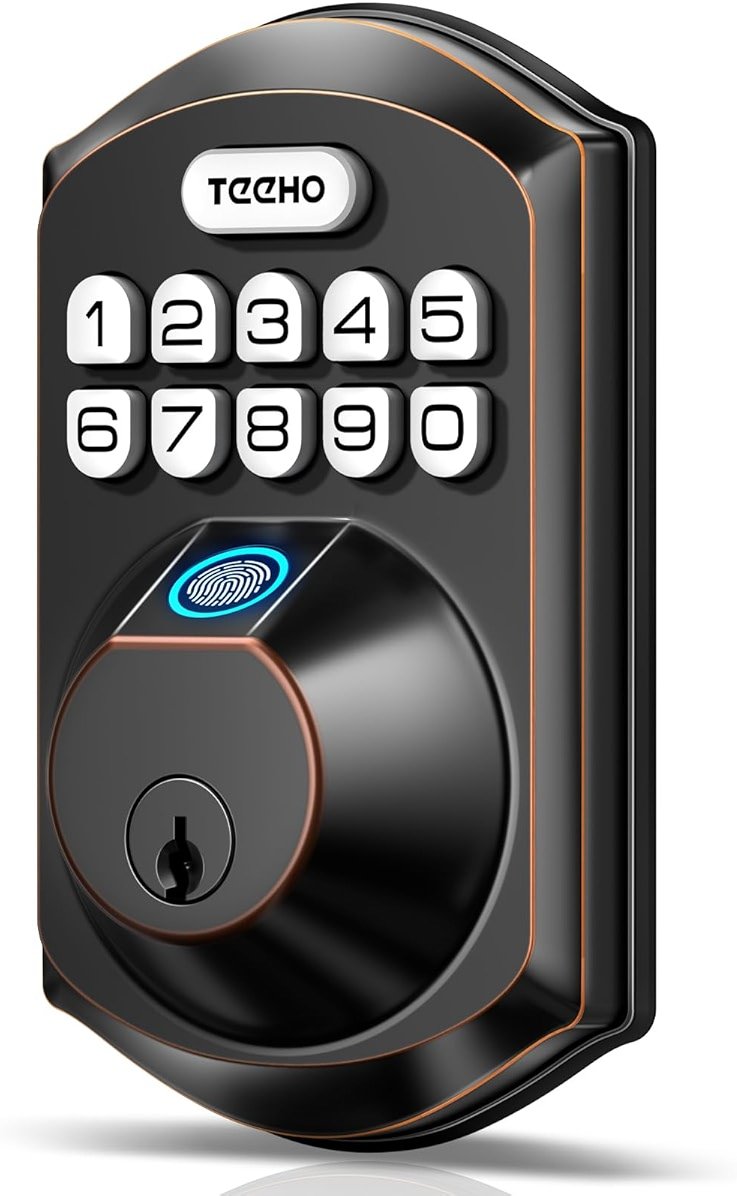TEEHO TE002 Fingerprint Door Lock - Keyless Entry Electronic Keypad Deadbolt with 2 Backup Keys - Auto Lock - Easy Installation - Smart Locks for Front Door - Oil-Rubbed Bronze - Product Image