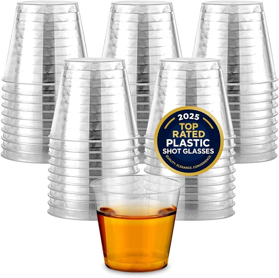 Stock Your Home 100 Pack - Mini Plastic Shot Glasses (1oz) Clear Disposable Cups for Jello Shots, Wine Tasting, Liquor, Whiskey, Pudding, Sample Cup for Halloween and Elegant Parties - Product Image